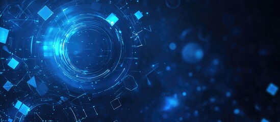 Obraz premium Futuristic blue geometric background featuring circles and squares evoking the essence of an astronomical object with electric blue tones that blend science and technology