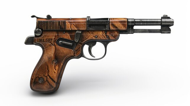 Mauser C96, 3D illustration, realistic, isolated on white background