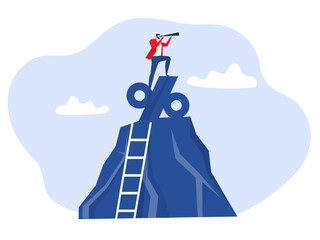 Percentage Sign,Businessman looking through telescope standing on top of percentage sign. Concept business marketing vector illustration, Successful vector illustrator
