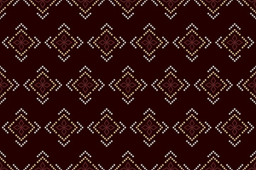 Beautiful vintage cross stitch traditional ethnic pattern.floral pixel art embroidery. Elegance background abstract Aztec beautiful seamless pattern for fabric,cloth,dress,carpet,curtain,sarong,batik.