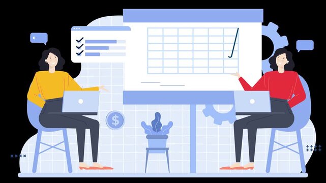 business team showing infographic data illustration animated video