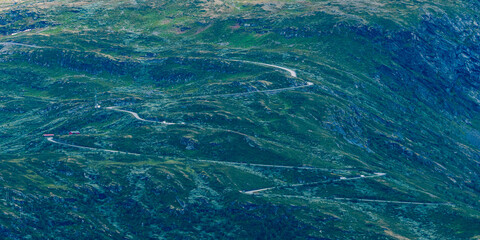 Fototapeta premium The Tindevegen Road crossing the Hurrungane Mountains of Norway.