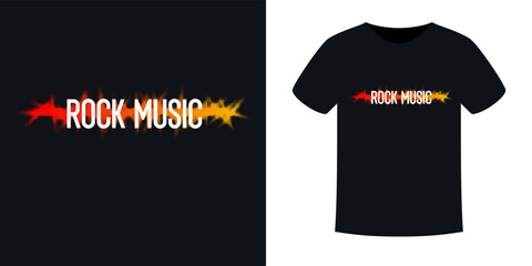 Fototapeta premium PrThe pattern on the clothes. Print on the T-shirt. Modern fashion illustration. A vector graphic image. A template for placing an illustration on clothes. The inscription is rock music.