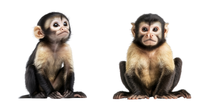 two Capuchin monkey on a transparent background