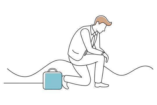 recommend clip art:  Depressed businessman doodle continuous line art vector illustration