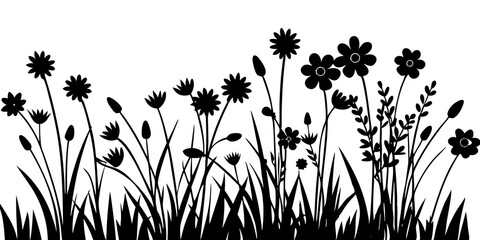 Wildflowers and Grass Art - High-Quality Silhouette and Outline Designs