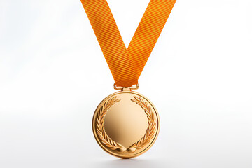 gold medal with ribbon on the white background 