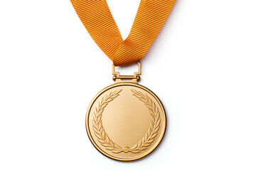 gold medal with ribbon on the white background 