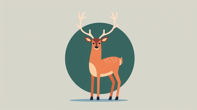 Clean and minimalist deer with antlers, 2D vector illustration, basic and uncomplicated, plain and straightforward design