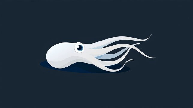 Simplistic squid illustration in deep sea, 2D vector, minimalist and clean, focusing on pure form and basic design elements, clear and uncluttered