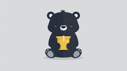 Bear with honey pot, minimalist 2D vector art, clean and basic design, plain and uncomplicated style