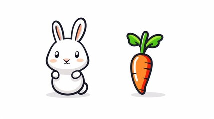 Obraz premium Basic and plain 2D vector of a rabbit with a carrot, minimalist approach, clean and clear lines, no background elements