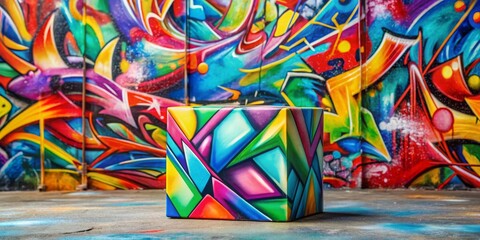 Fototapeta premium Acrylic block with graffiti on wall design, perfect for wallpaper , graffiti, acrylic, block, wall, design, art