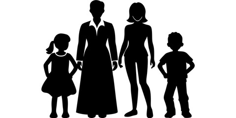 Happy Family Outline - High-Quality Black and White Illustrations