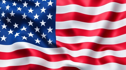 Naklejka premium Realistic waving American flag with vibrant red, white, and blue colors, showcasing each star clearly defined on a dark blue field
