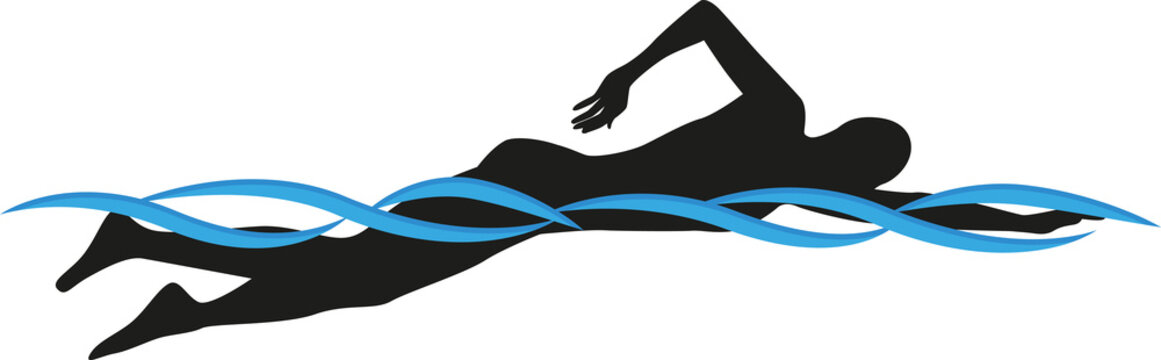 black swimmer in blue water clip art preview