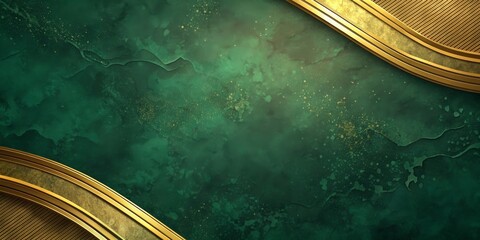 Golden abstract elements on a stylish dark green background with watercolor texture , golden, abstract, elements