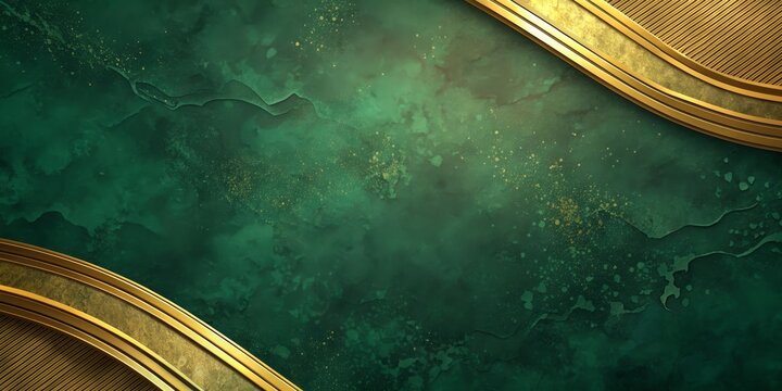 Golden abstract elements on a stylish dark green background with watercolor texture , golden, abstract, elements