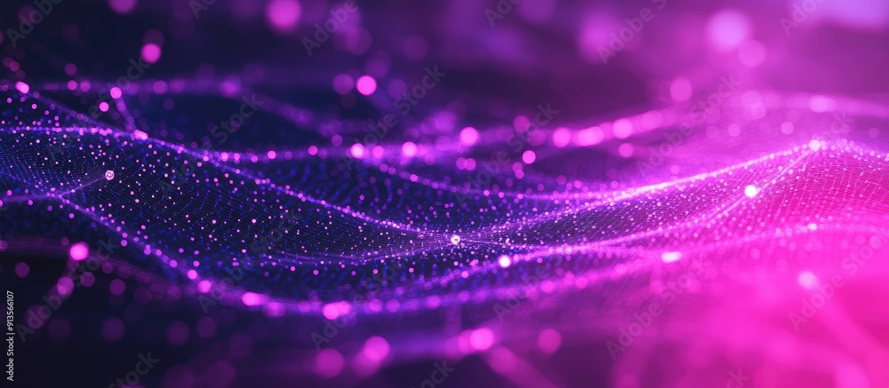 Poster visual representation of data analysis on a grid network with a vibrant purple backdrop technology a