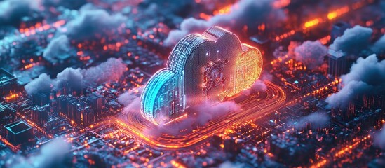Fototapeta premium Modern Business Technology and Network Concept with Industry 4 0 Elements Cloud Computing IoT and Cognitive Computing 3D Illustration