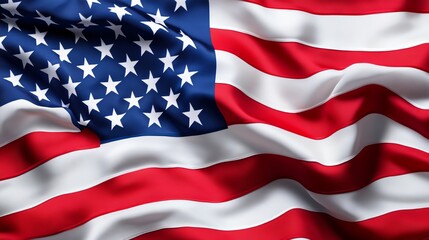 Obraz premium Waving American flag, bold red, white, and blue, clearly visible stars, dark blue field, full texture and depth in wave motion