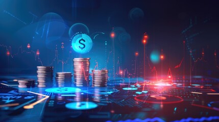 Conceptual savings chart with futuristic tech elements and blue hues