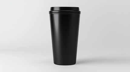 Black Travel Coffee Mug Isolated on White Background - Sleek, Minimalistic, and Modern Design