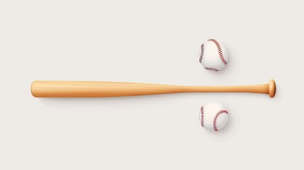 Clean and simple baseball and bat, minimalist 2D vector illustration, basic shapes, plain design, uncomplicated style