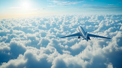 Obraz premium A large jetliner flying above the clouds in the sky