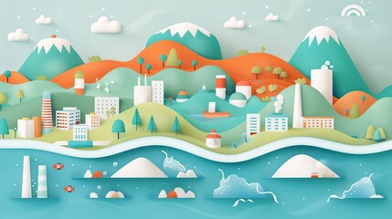 Fototapeta premium Resource consumption, individual and industrial levels, flat design illustration