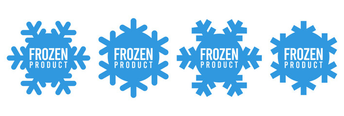 Frozen product food package label. Fresh frozen food product icon logo, badge, sticker, emblem, stamp, symbol, black, line circle, flat vector, isolated illustration. Snowflake icon.