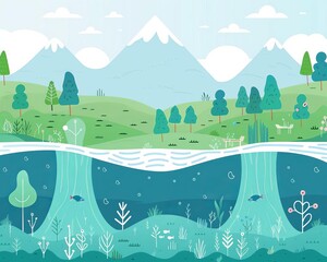 Water resource impact, levels of contamination and purity, flat design illustration