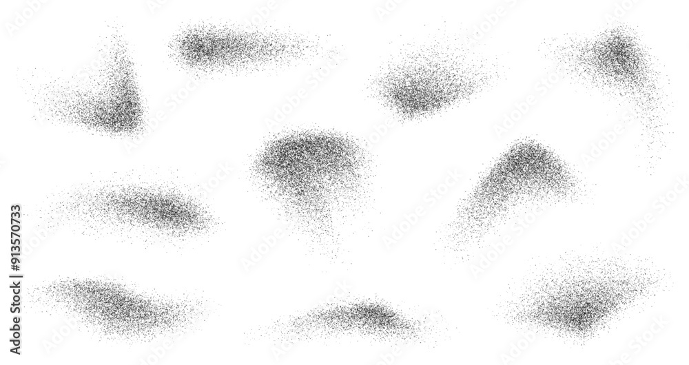 Aufkleber Grain paint spray noise or dust brush and black sand particles, vector abstract shape effects. Paint airbrush wavy sprays in graffiti ink style with grain noise texture of black dots and grainy dust