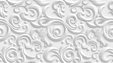Seamless pattern of intricate white swirls and curls. Perfect for elegant, classic, and decorative design projects.
