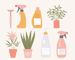 Green cleaning, using ecofriendly household cleaners, flat design illustration