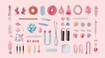 Metal accessories, crafting intricate jewelry, flat design illustration