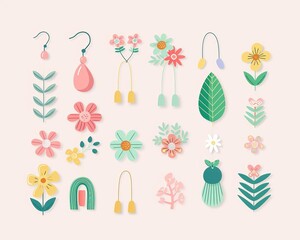 Metal earrings, design and creation process, flat design illustration