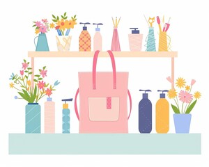 Sewing fabric accessories, making tote bags, flat design illustration