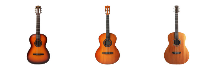 Obraz premium Acoustic guitars set isolated on transparent background