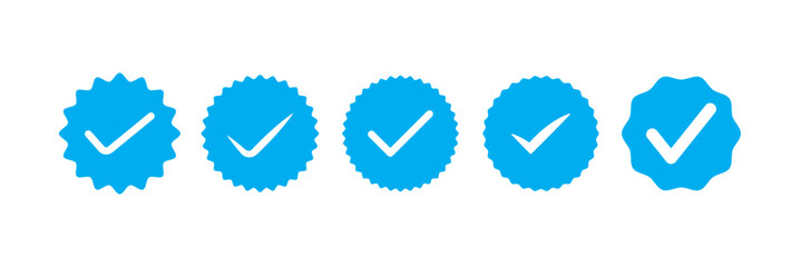 Exclusive Blue Tick Verified Badge Vector. Official Social Media Account Symbol on Transparent Background. Trust and Authenticity Concept icon set isolated on white background.
