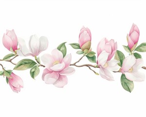 Magnolia blossom garden mural, artistic garden element, detailed illustration, colorful, isolated on white background