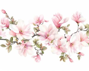Naklejka premium Magnolia blossom garden mural, artistic garden element, detailed illustration, colorful, isolated on white background