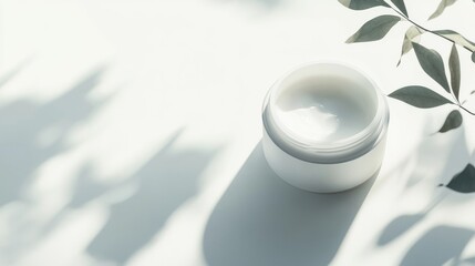 Minimalist Skincare Jar with Natural Light and Leaf Shadows - Beauty and Wellness Concept