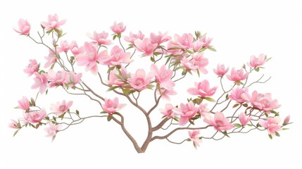 Magnolia tree canopy, garden landscape element, detailed illustration, vibrant colors, isolated on white background