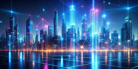Abstract digital of a futuristic cityscape with glowing lights and geometric shapes, futuristic, cityscape
