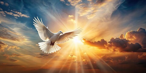 Pentecost Sunday background with flying dove and catholic cross, Pentecost, Sunday, background