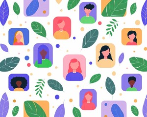 Virtual networking event, multicultural interactions, flat design illustration