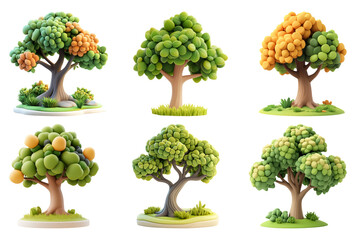 Cartoon Trees Isolated On Transparent Background