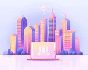 Fototapeta premium Urban landscape with seamless wireless connectivity, Infrastructure, smart city technology