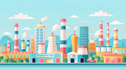 City industry, hightech manufacturing processes, flat design illustration